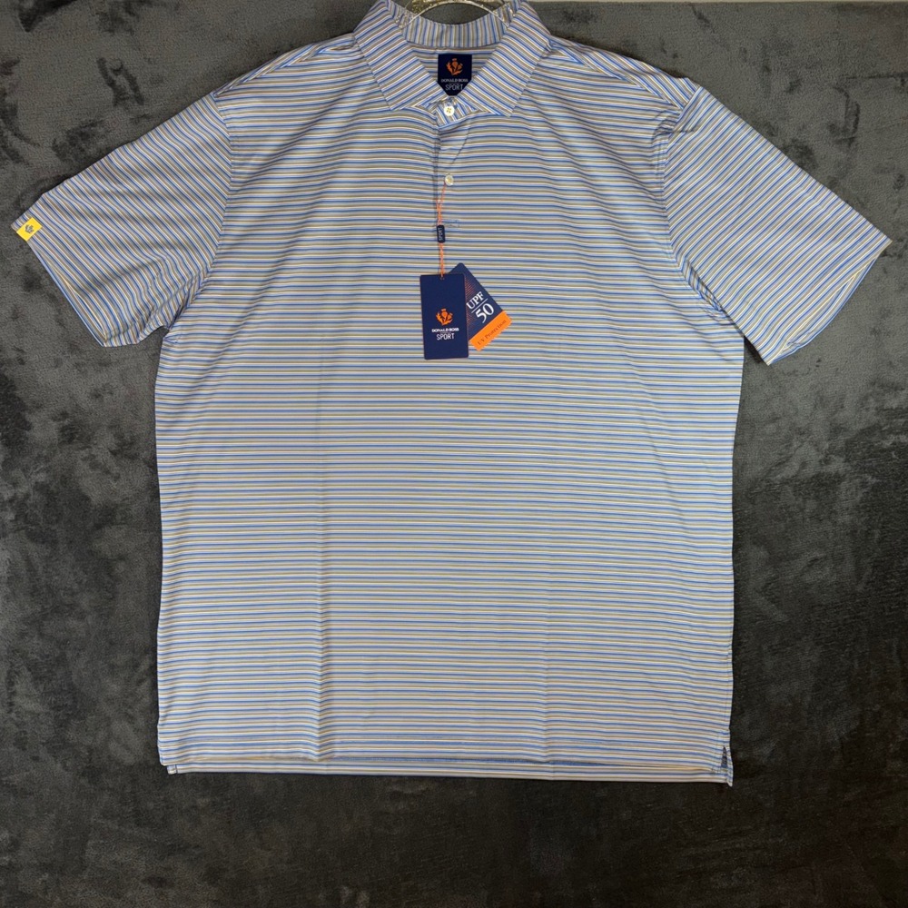Mens XXL Donald Ross Sport Polo Azure Honey White NWT Oliver SP131-224 UPF 50